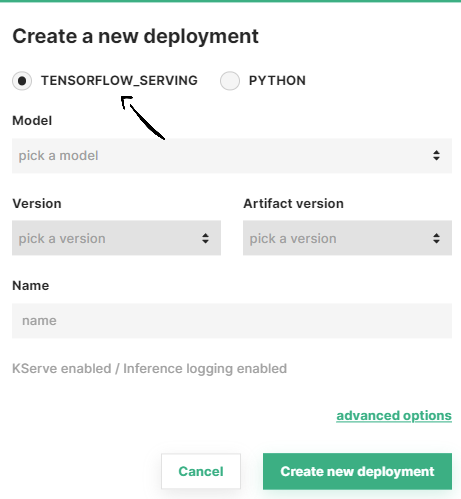 Simplified deployment form for TensorFlow
