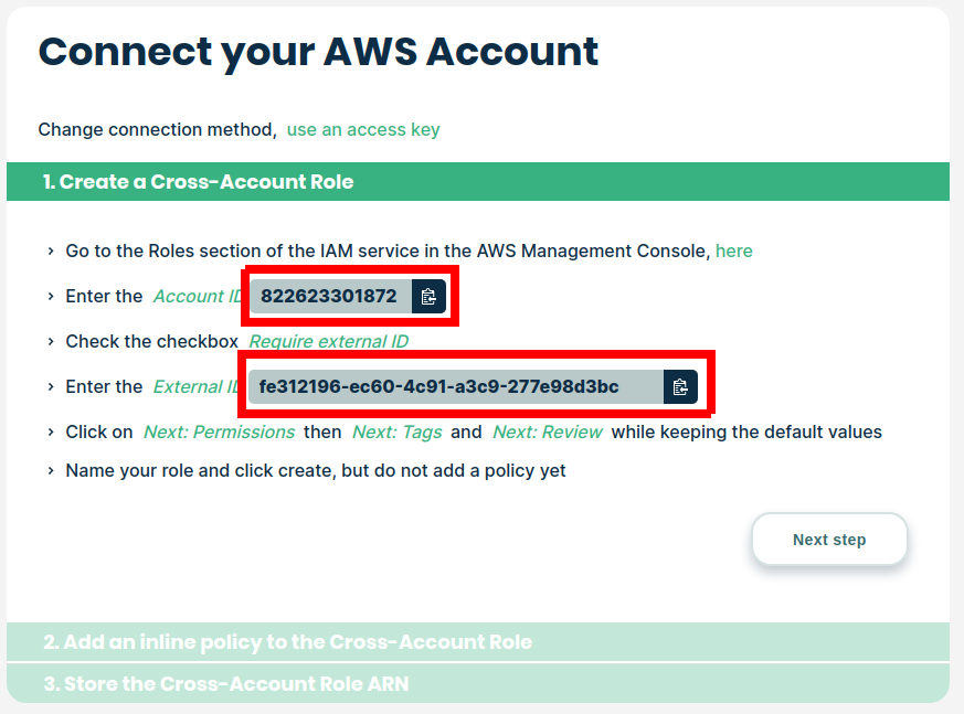 Creating the cross-account role instructions
