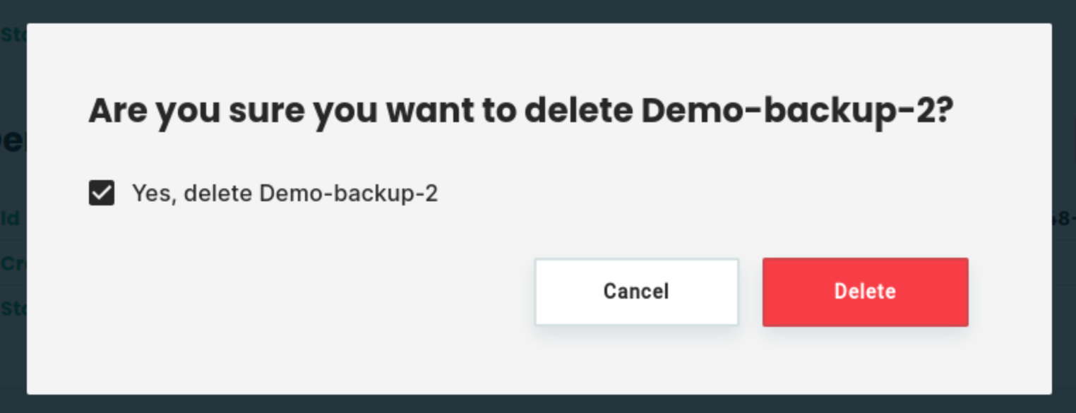 Confirm backup deletion