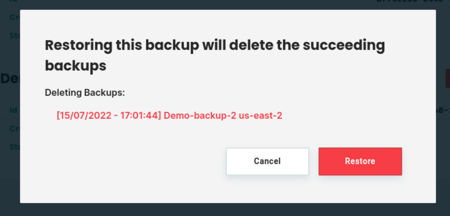 Delete succeding backups