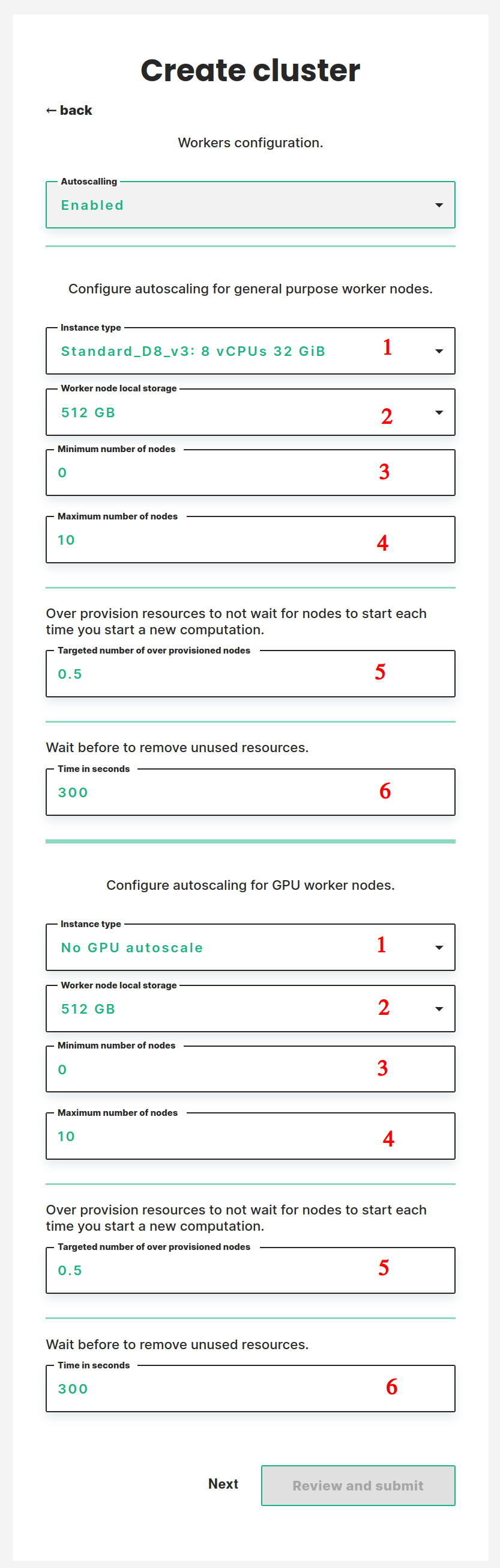 Create a Hopsworks cluster, autoscale workers configuration