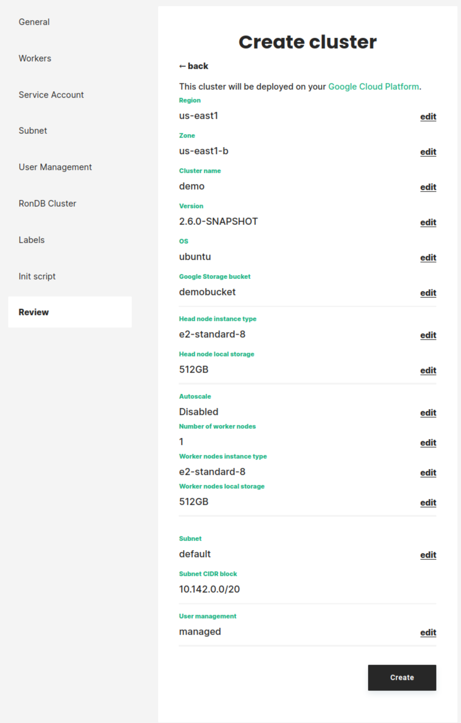 Review cluster information