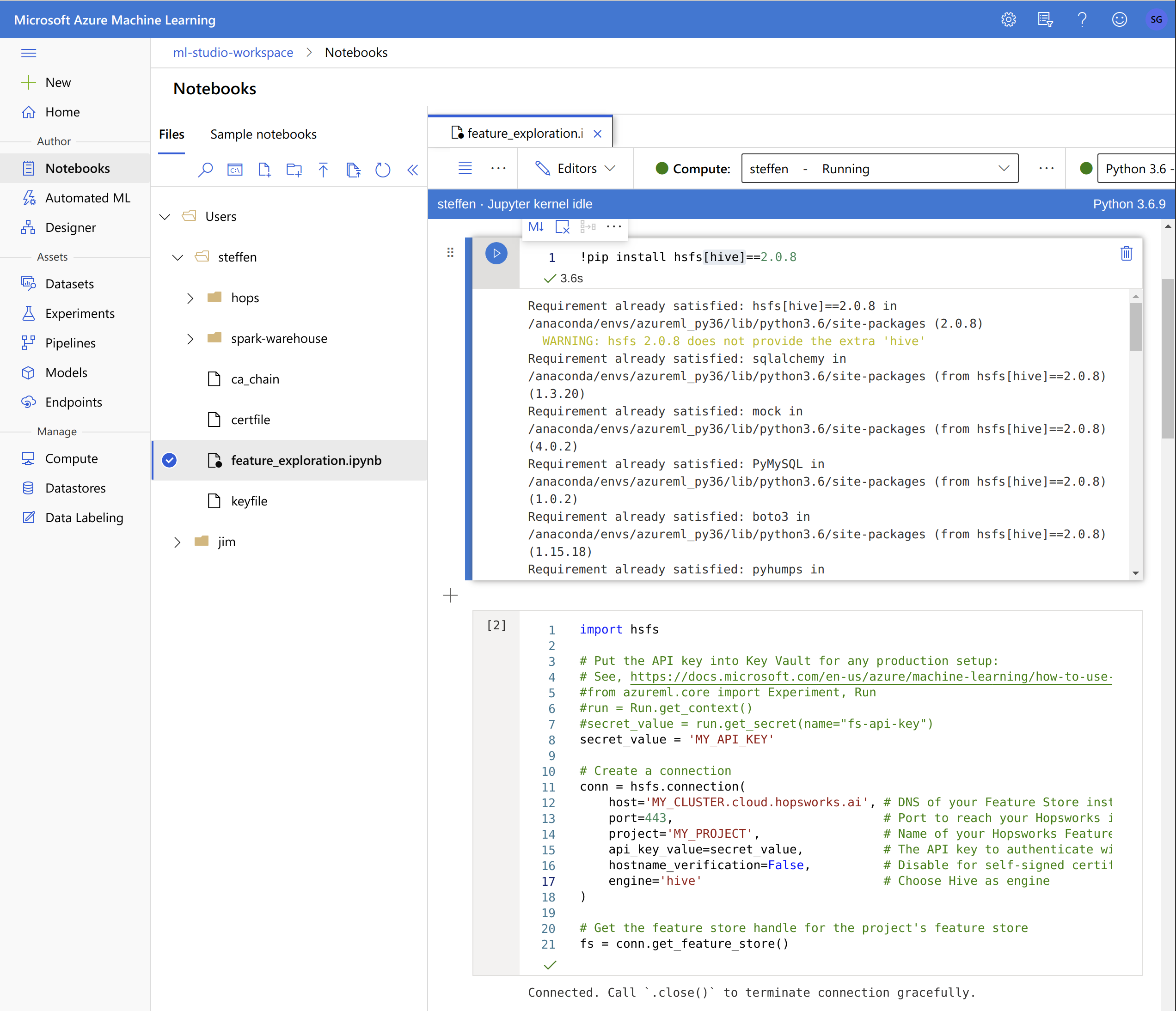 Connecting from an Azure Machine Learning Notebook