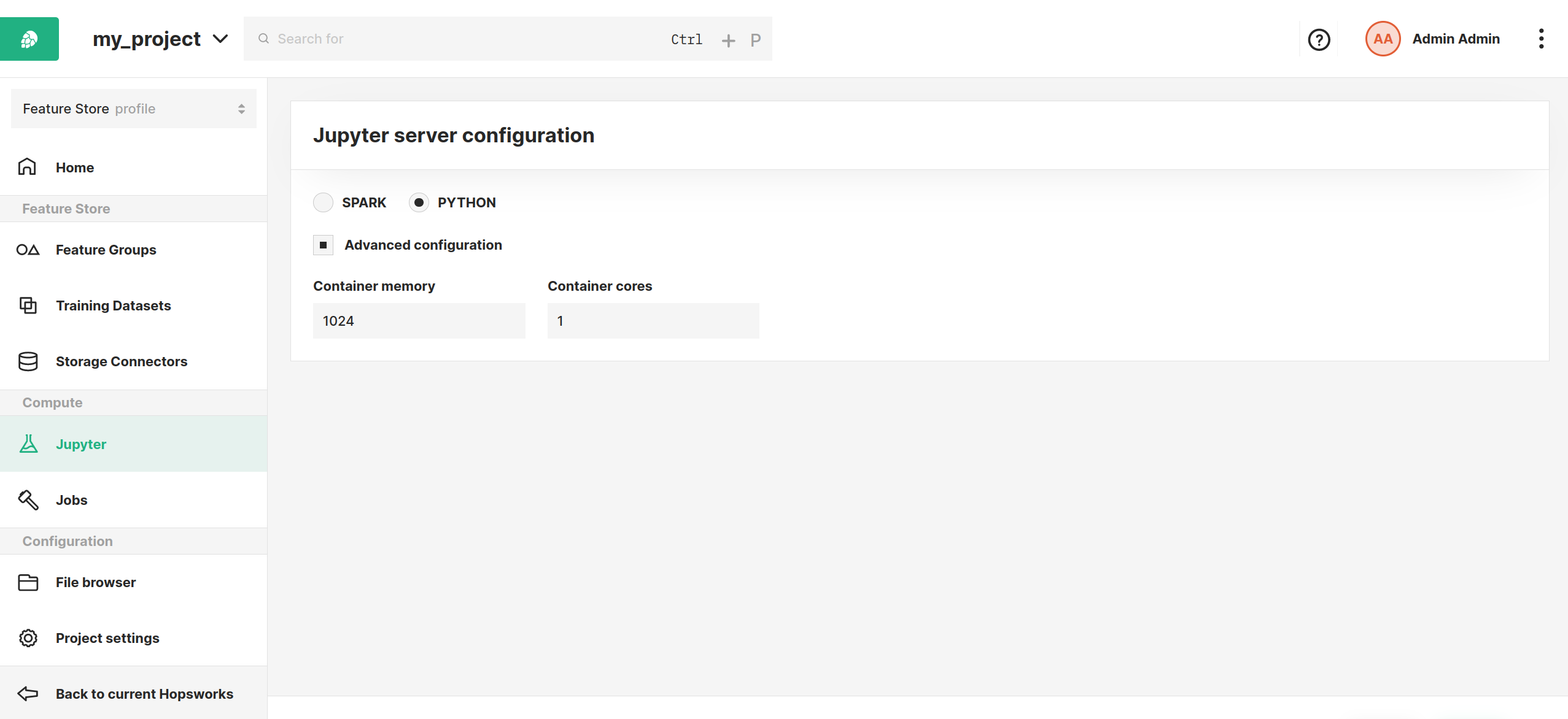 Resource configuration for the Python kernel