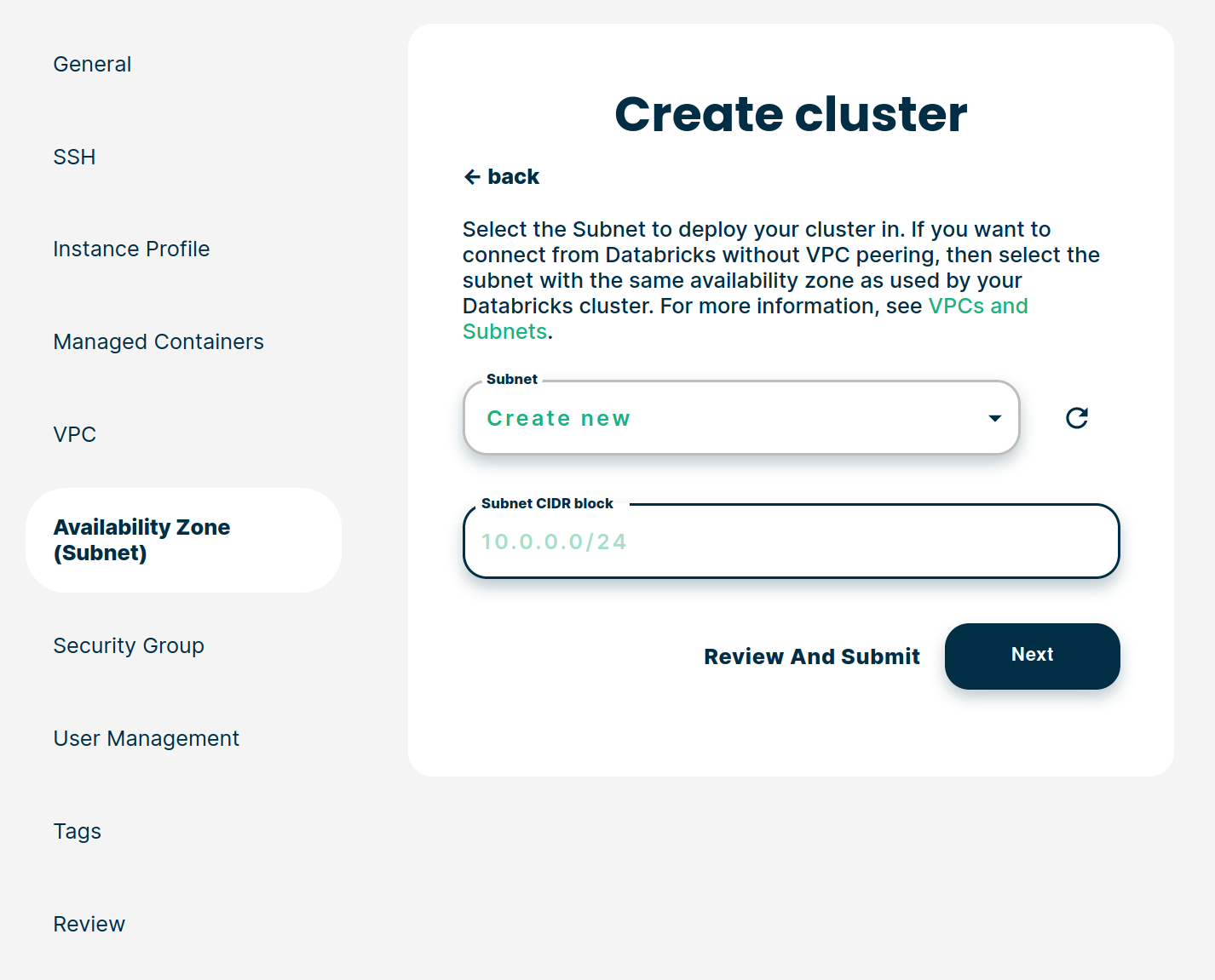 Choose subnet