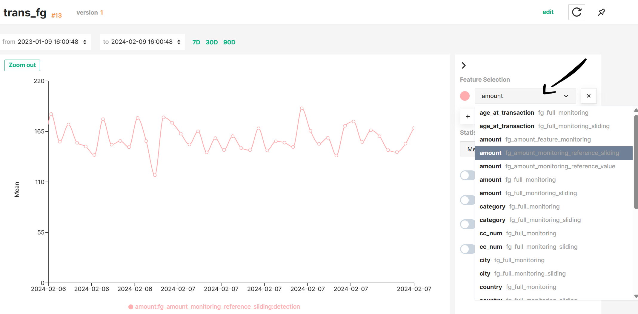 Select feature monitoring config