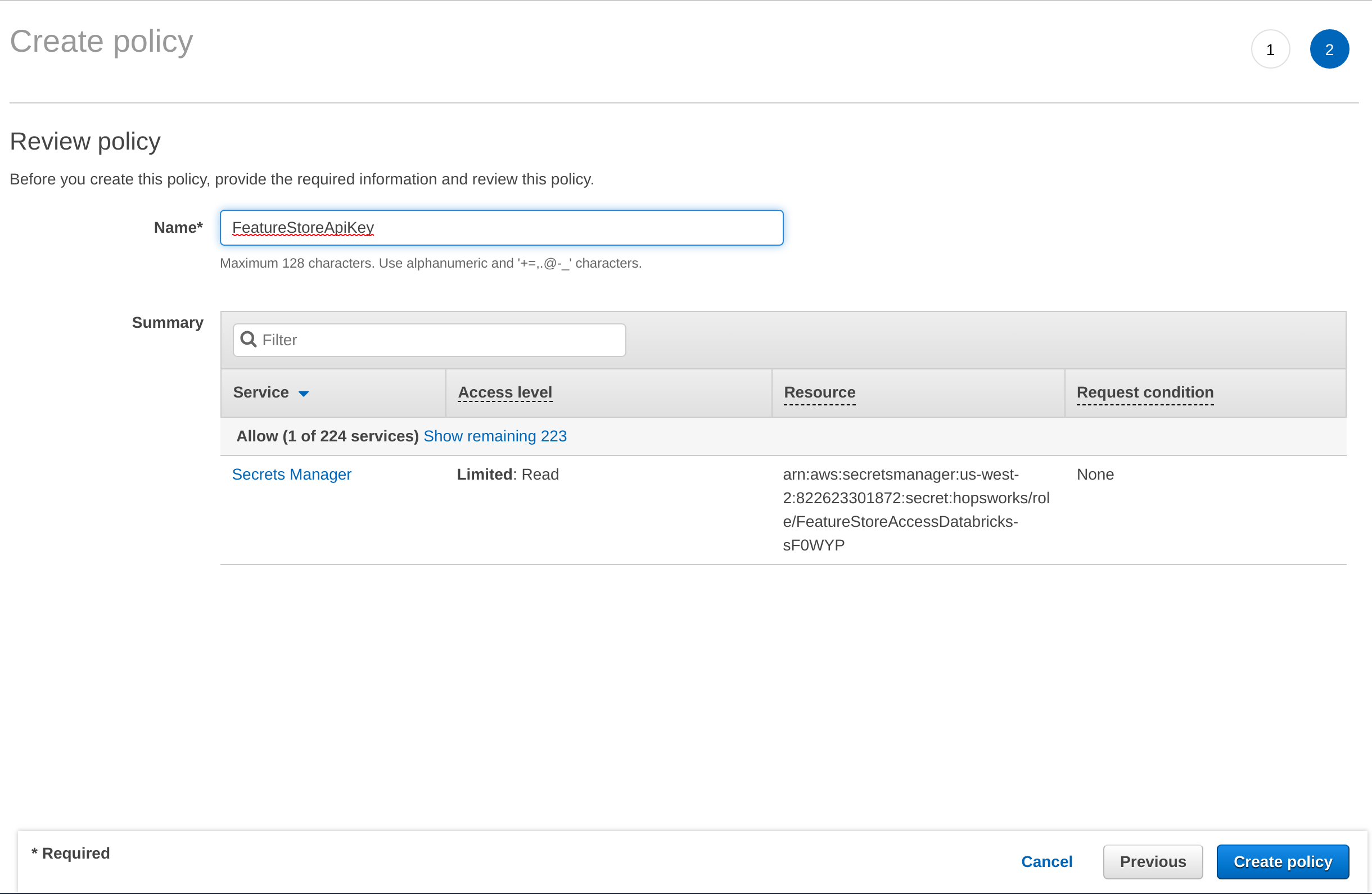 Configuring the access policy for the Secrets Manager