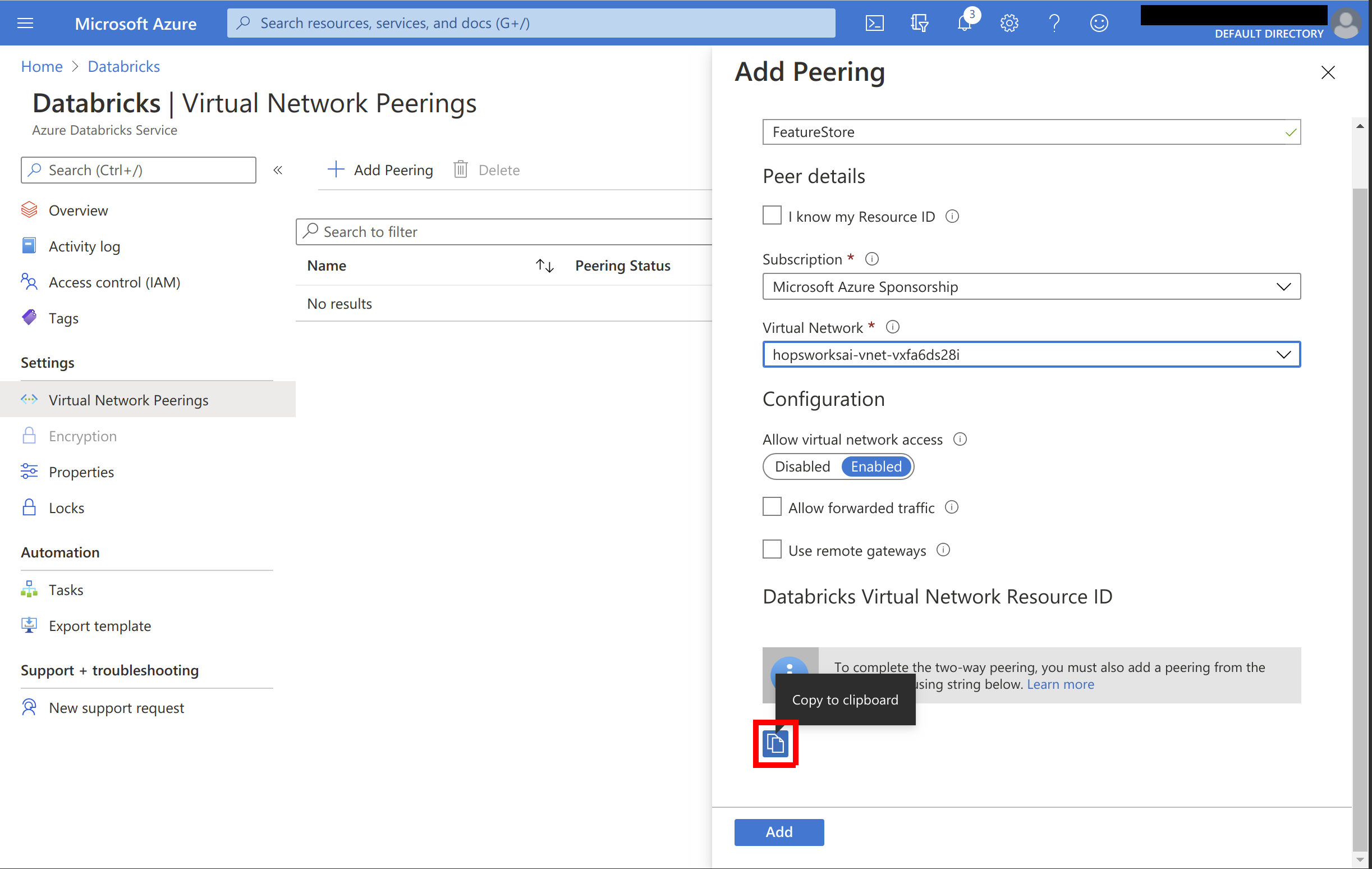 Configure peering