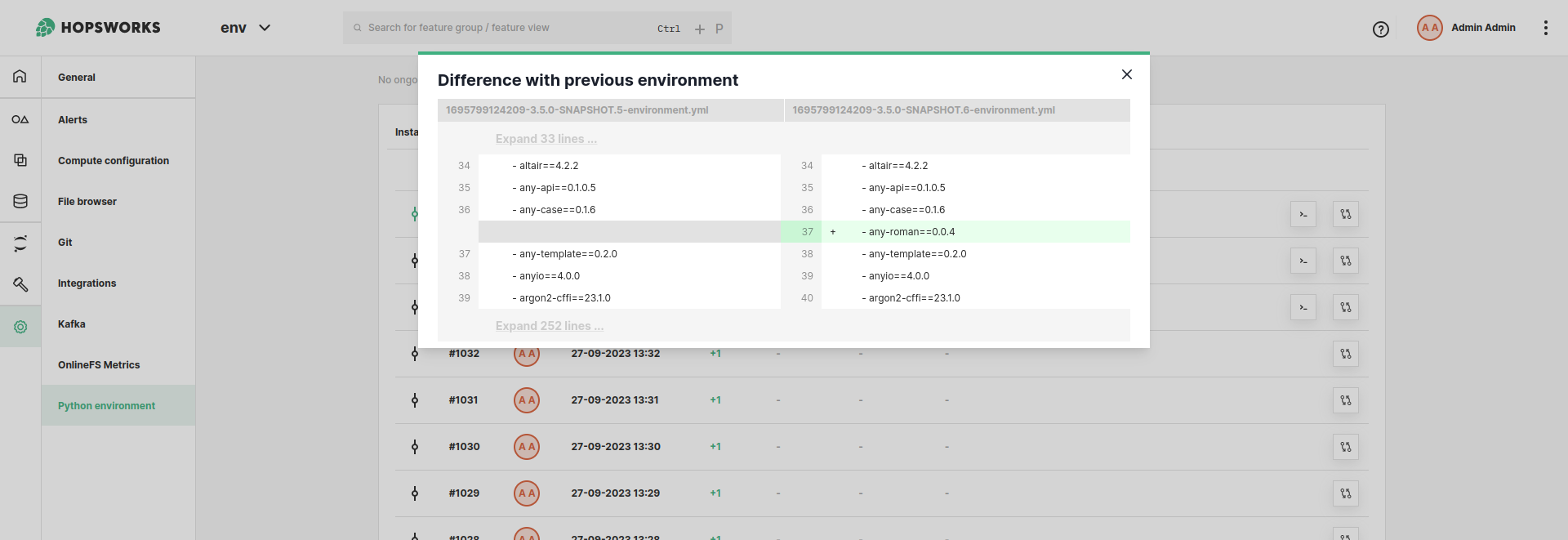 Python environment history