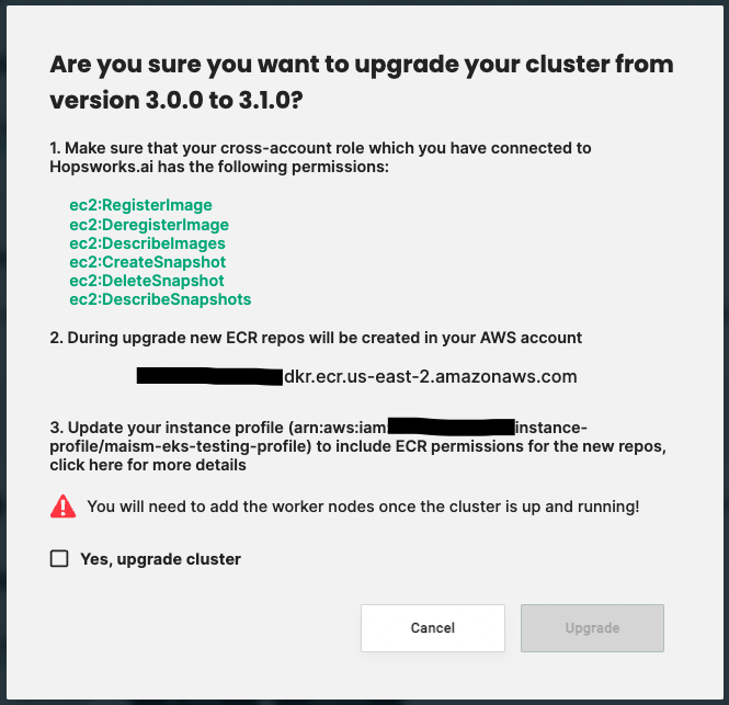 AWS Upgrade Prompt