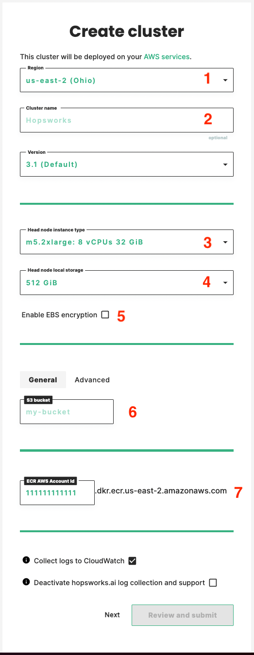 Create a Hopsworks cluster, general Information