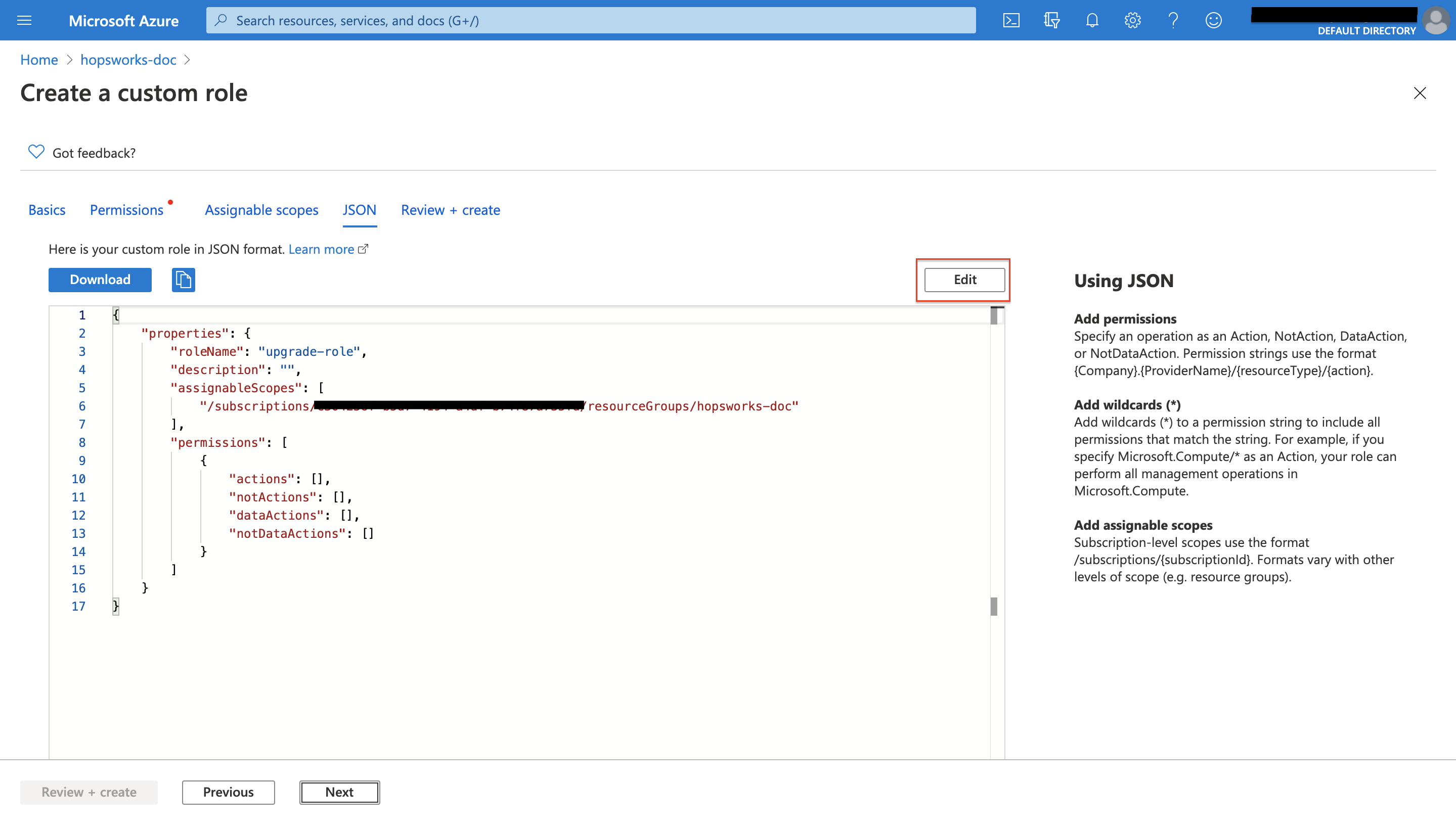 Azure add custom role