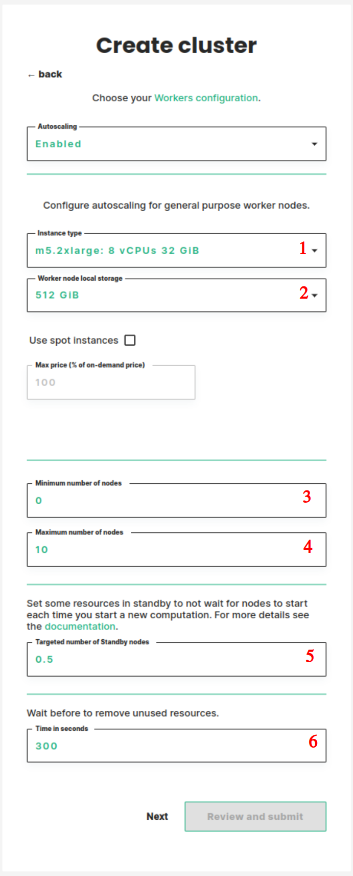 Create a Hopsworks cluster, autoscale workers configuration