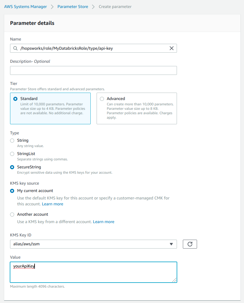 Storing the Feature Store API key in the Parameter Store