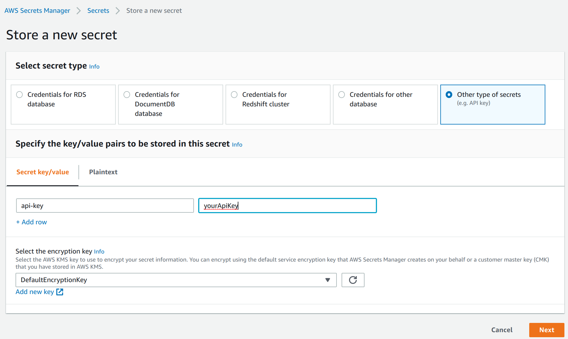 Store a Hopsworks API key in the Secrets Manager