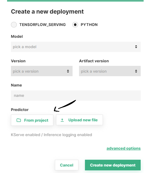 Predictor script in the simplified deployment form