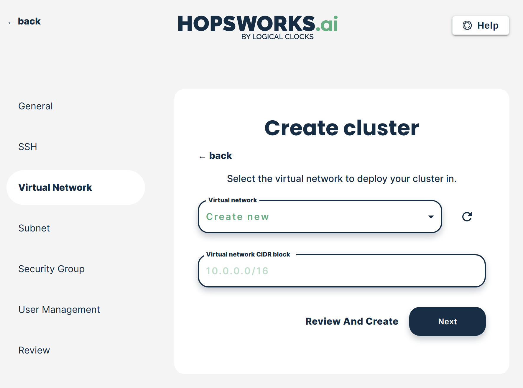 Choose virtual network