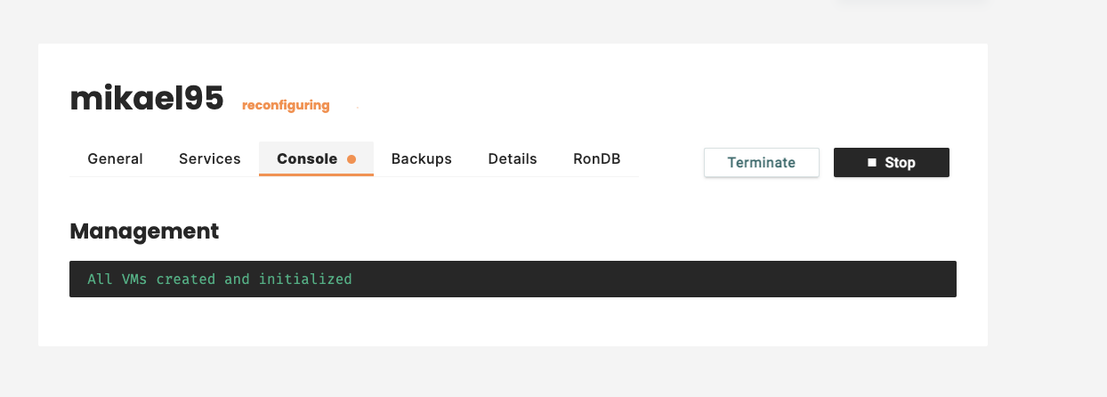 Reconfiguration Console All VMs created