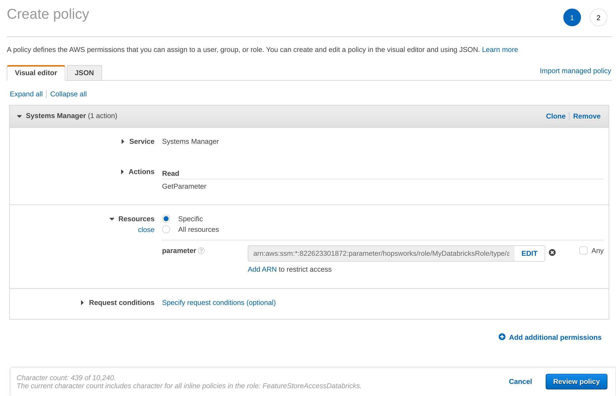 Configuring the access policy for the Parameter Store