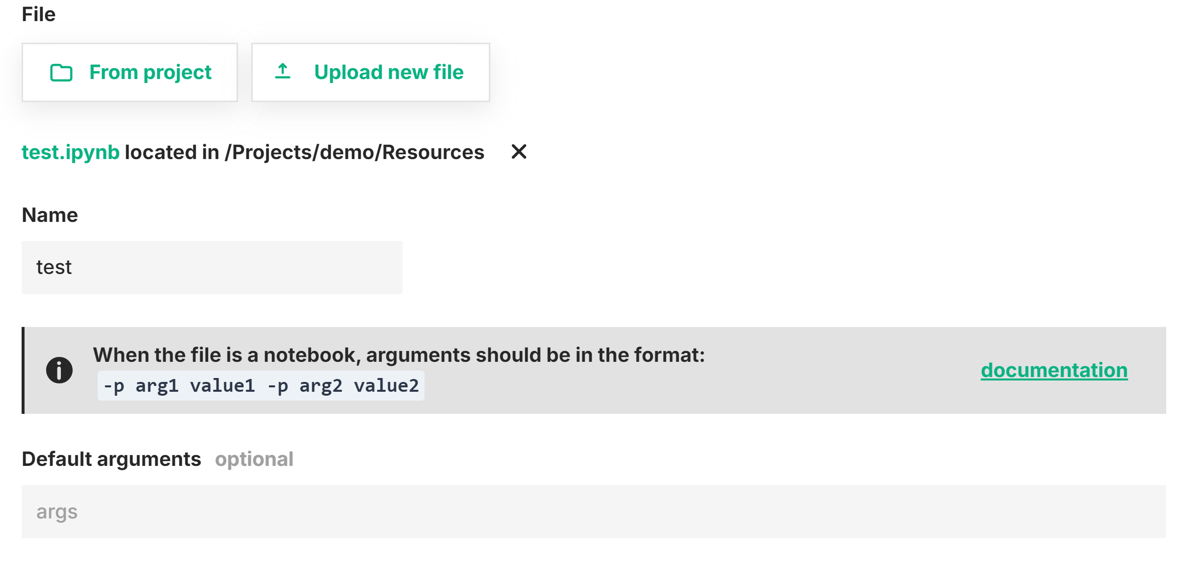 Configure notebook arguments