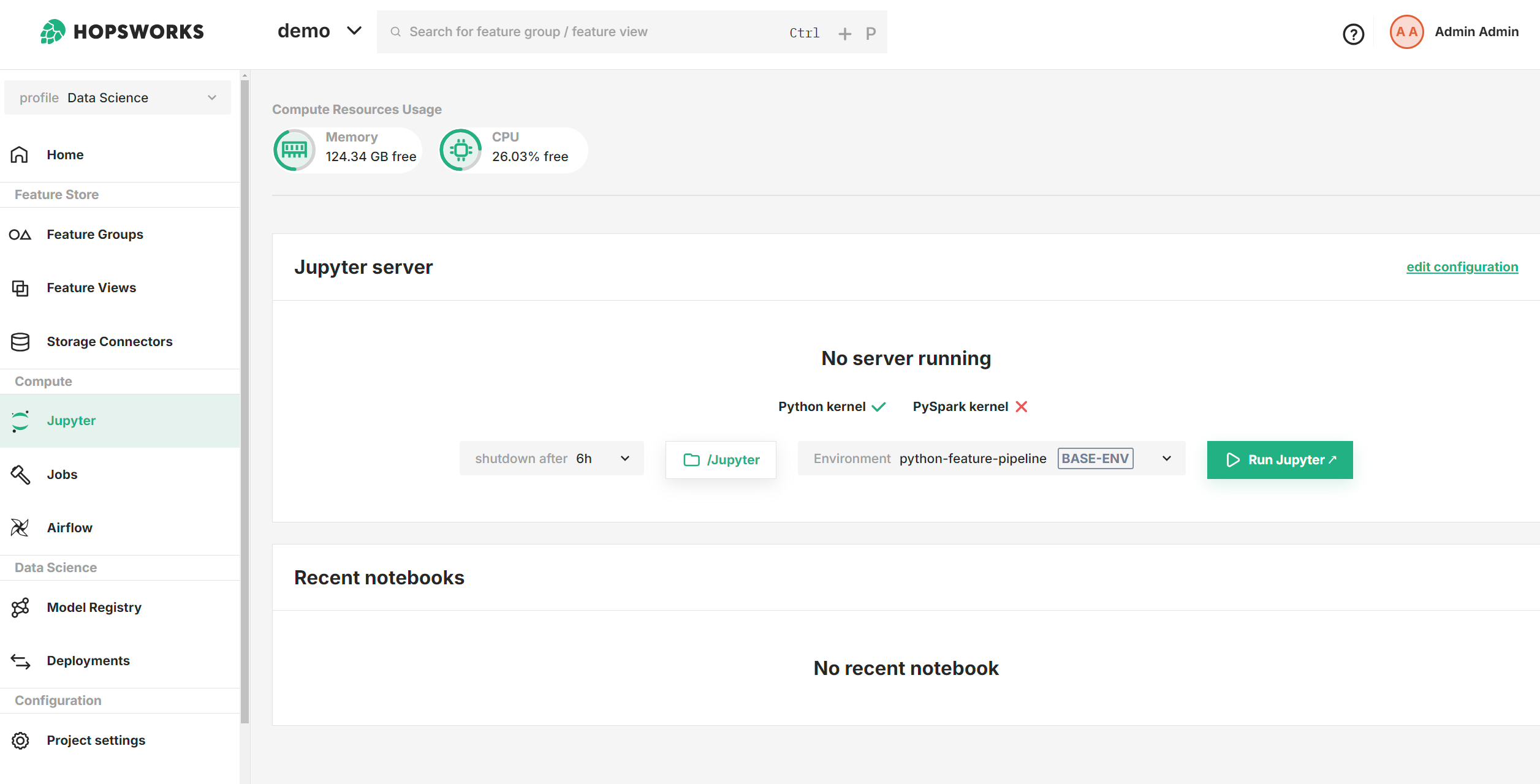 Jupyter dashboard in Hopsworks