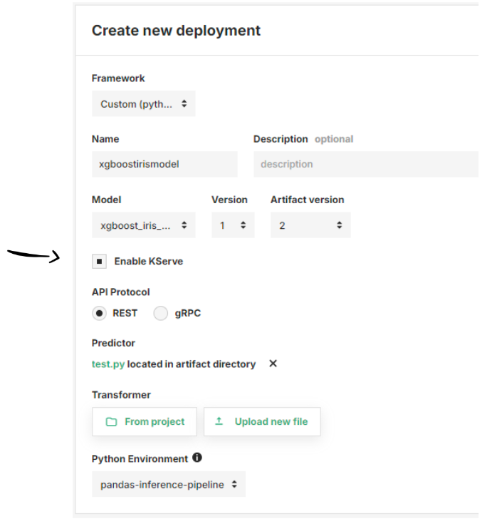 KServe enabled in advanced deployment form