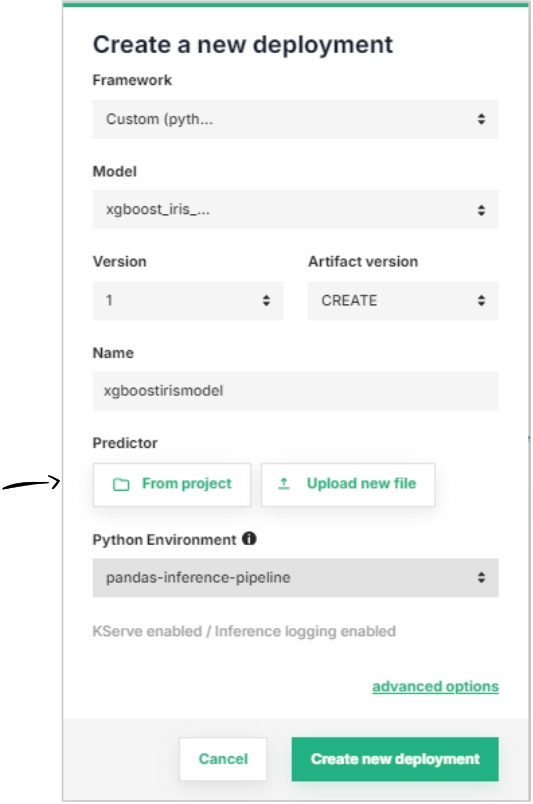 Predictor script in the simplified deployment form