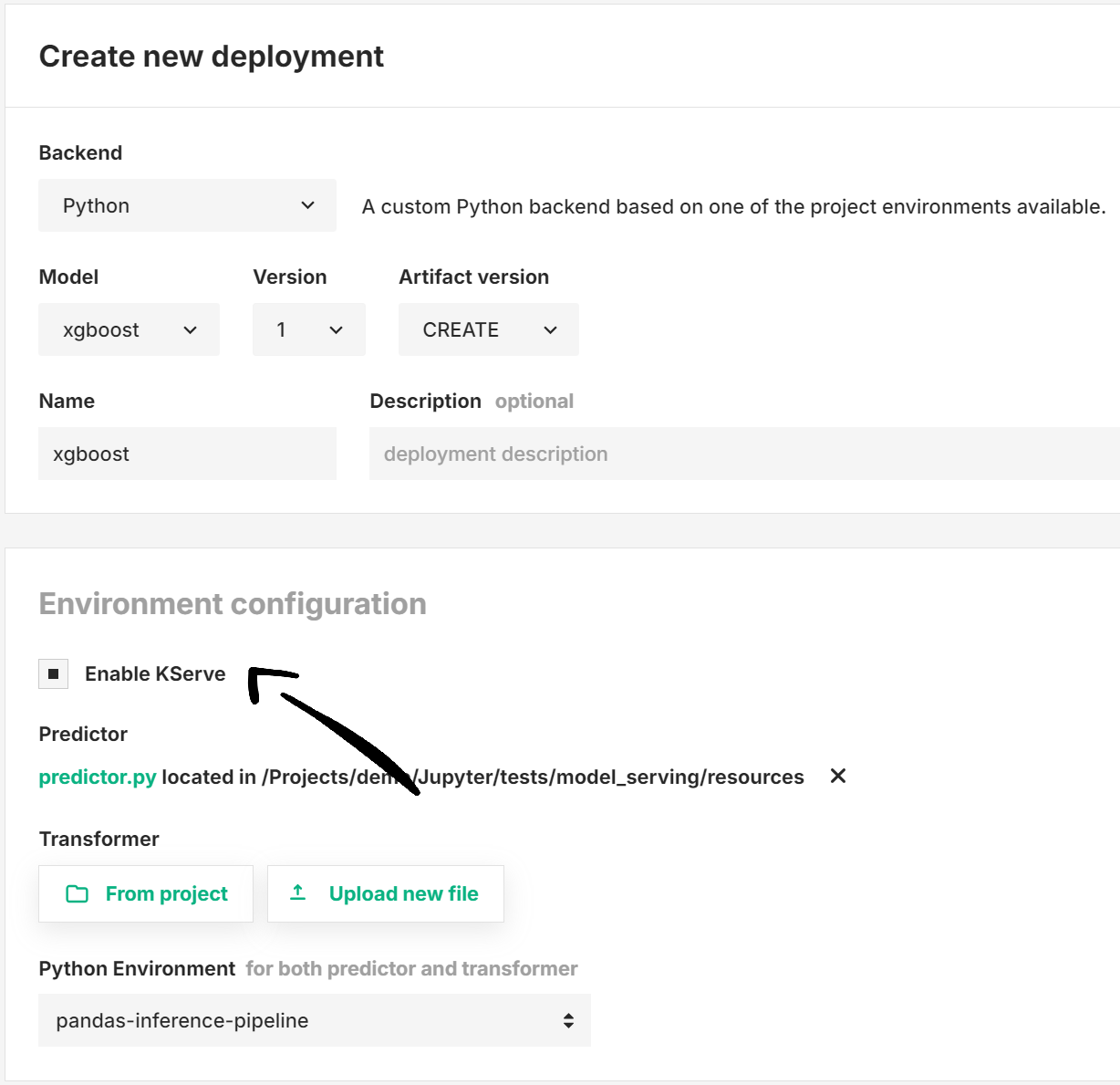 KServe enabled in advanced deployment form