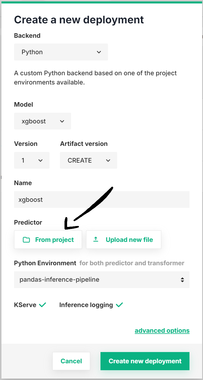 Predictor script in the simplified deployment form