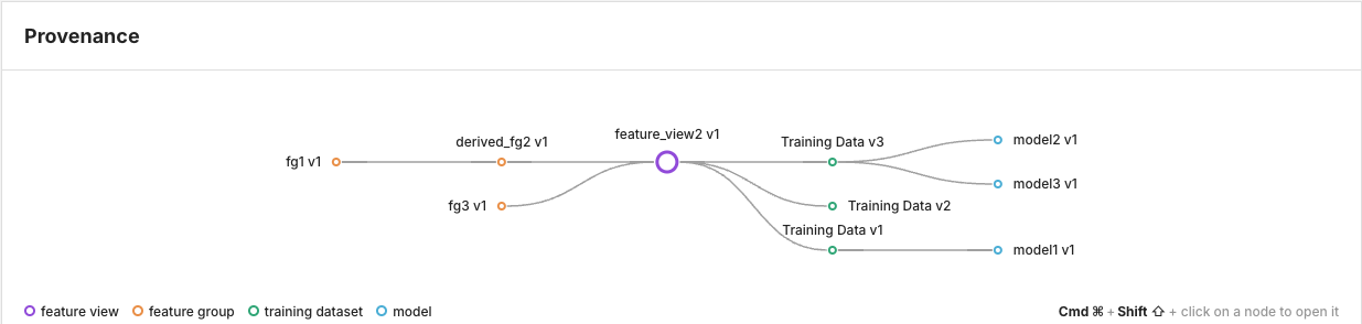 Feature view provenance graph