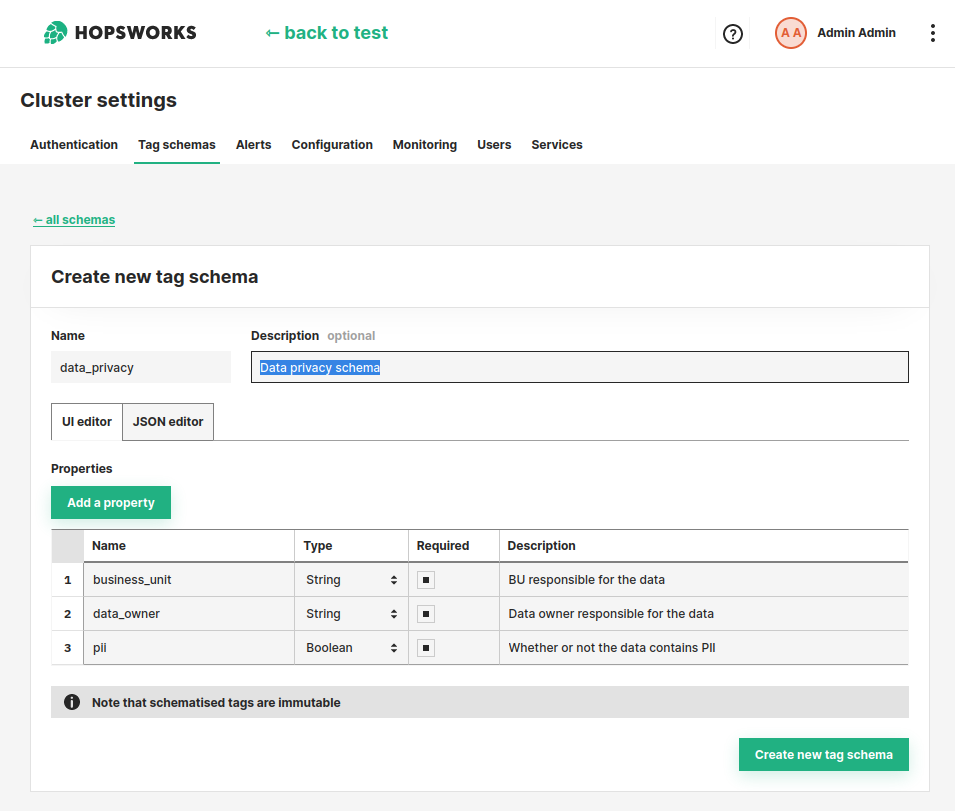 UI tag schema definition