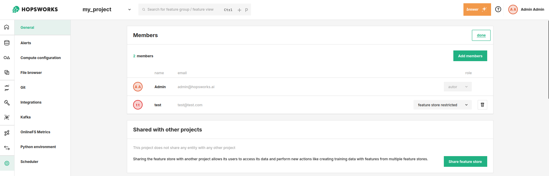 Manage project members dialog
