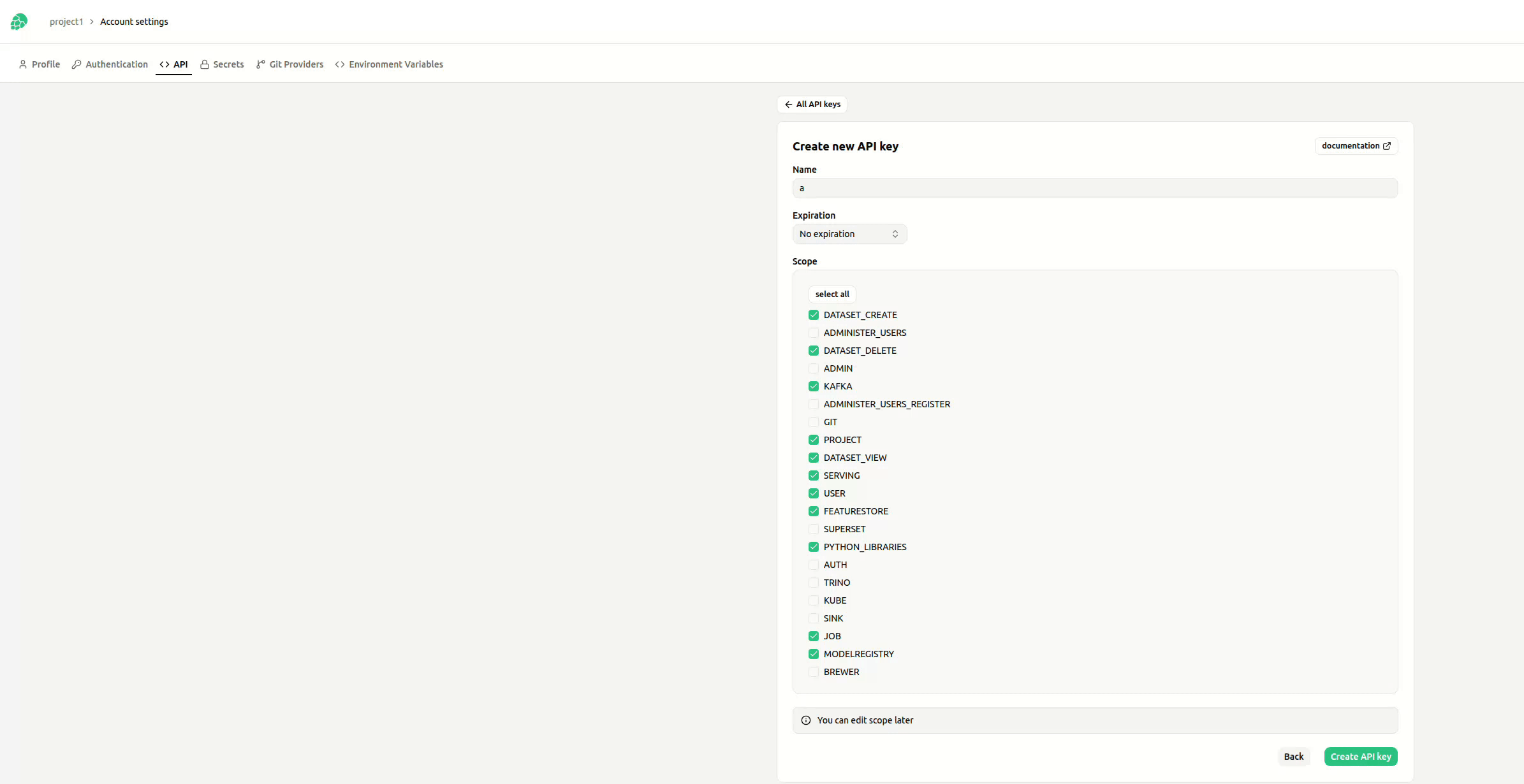 Create API Key