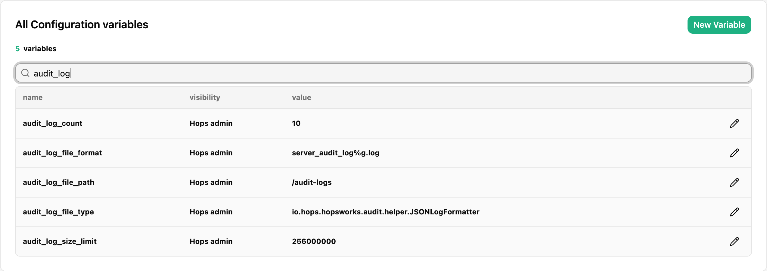 Audit log configuration