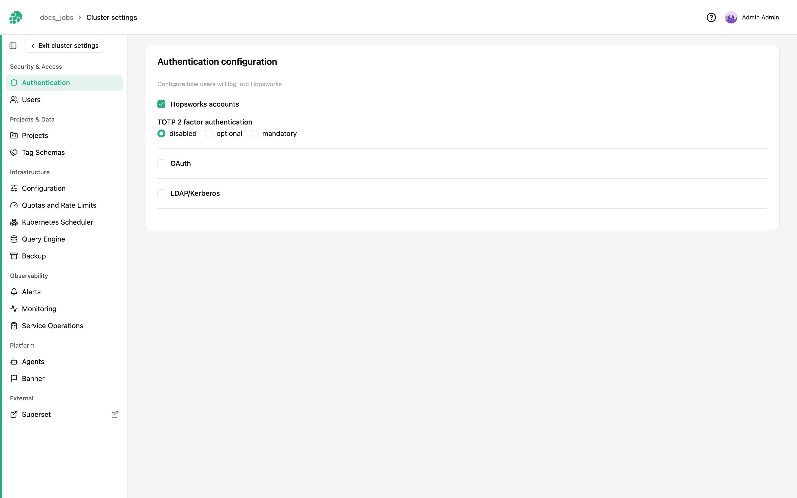 Authentication config