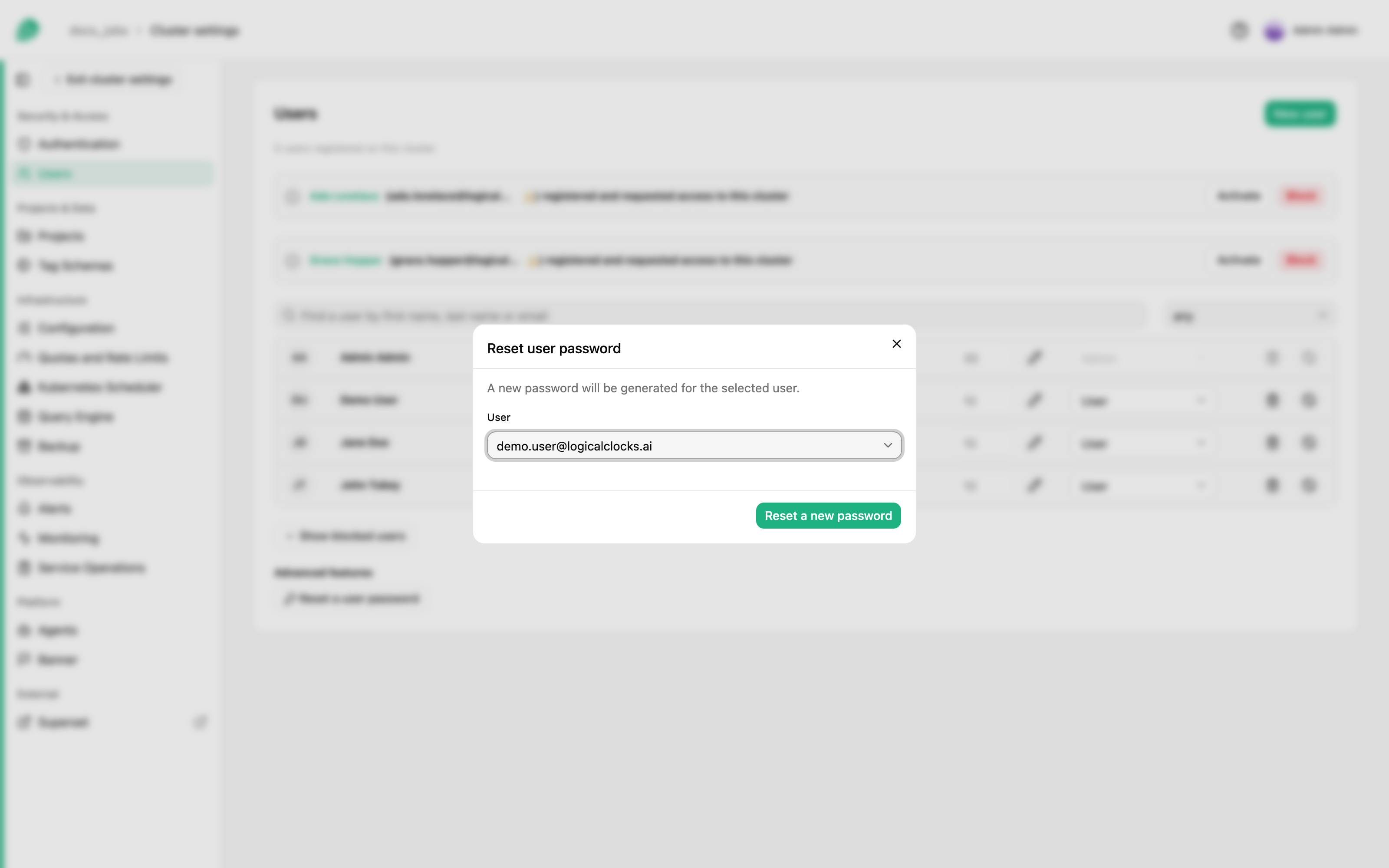 reset password