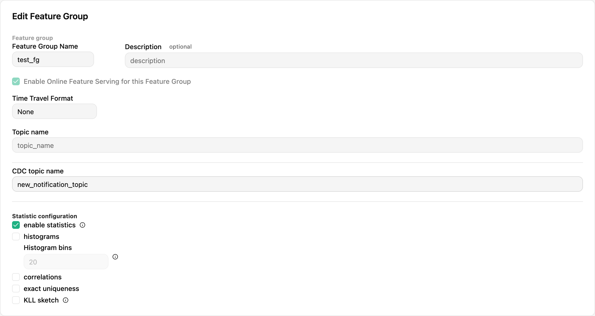 Edit online enabled feature group
