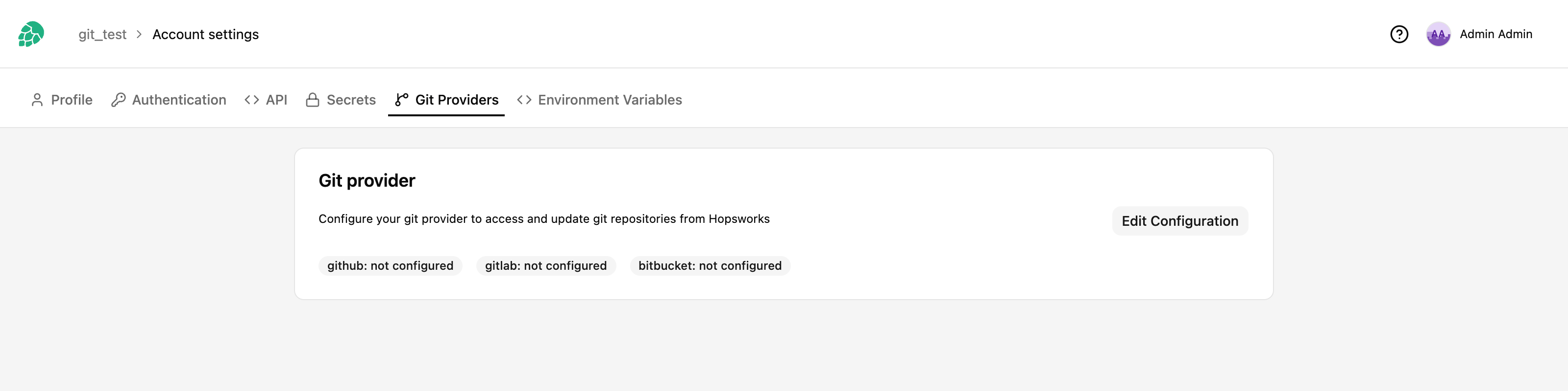 Git provider configuration list