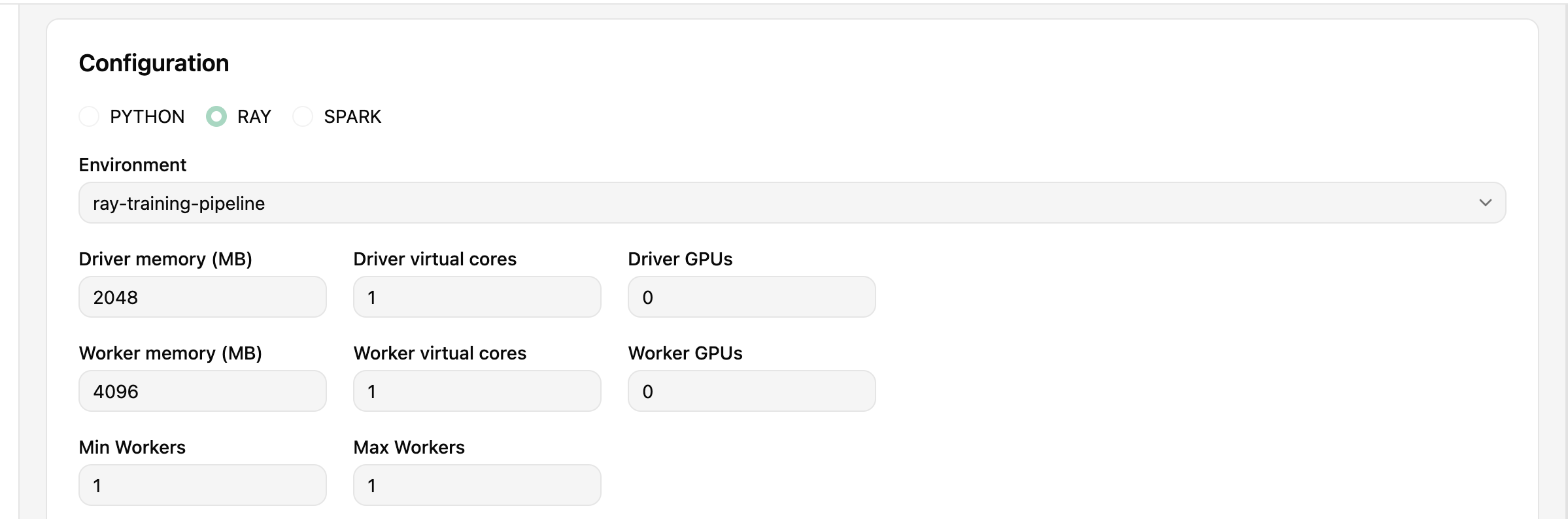 Resource configuration
for Ray Job