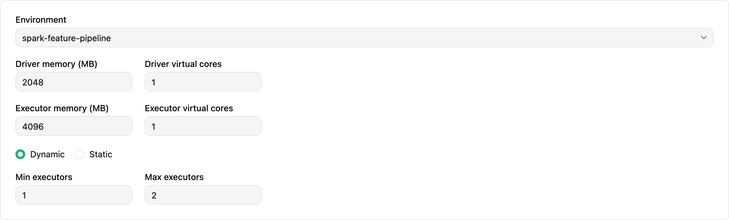 Resource configuration for the PySpark job