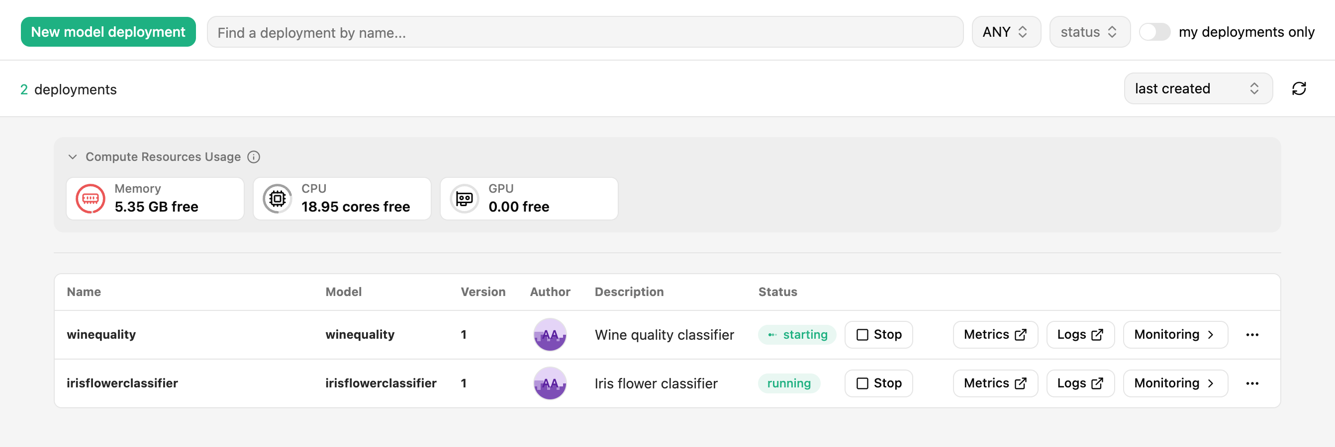 Creating new deployment