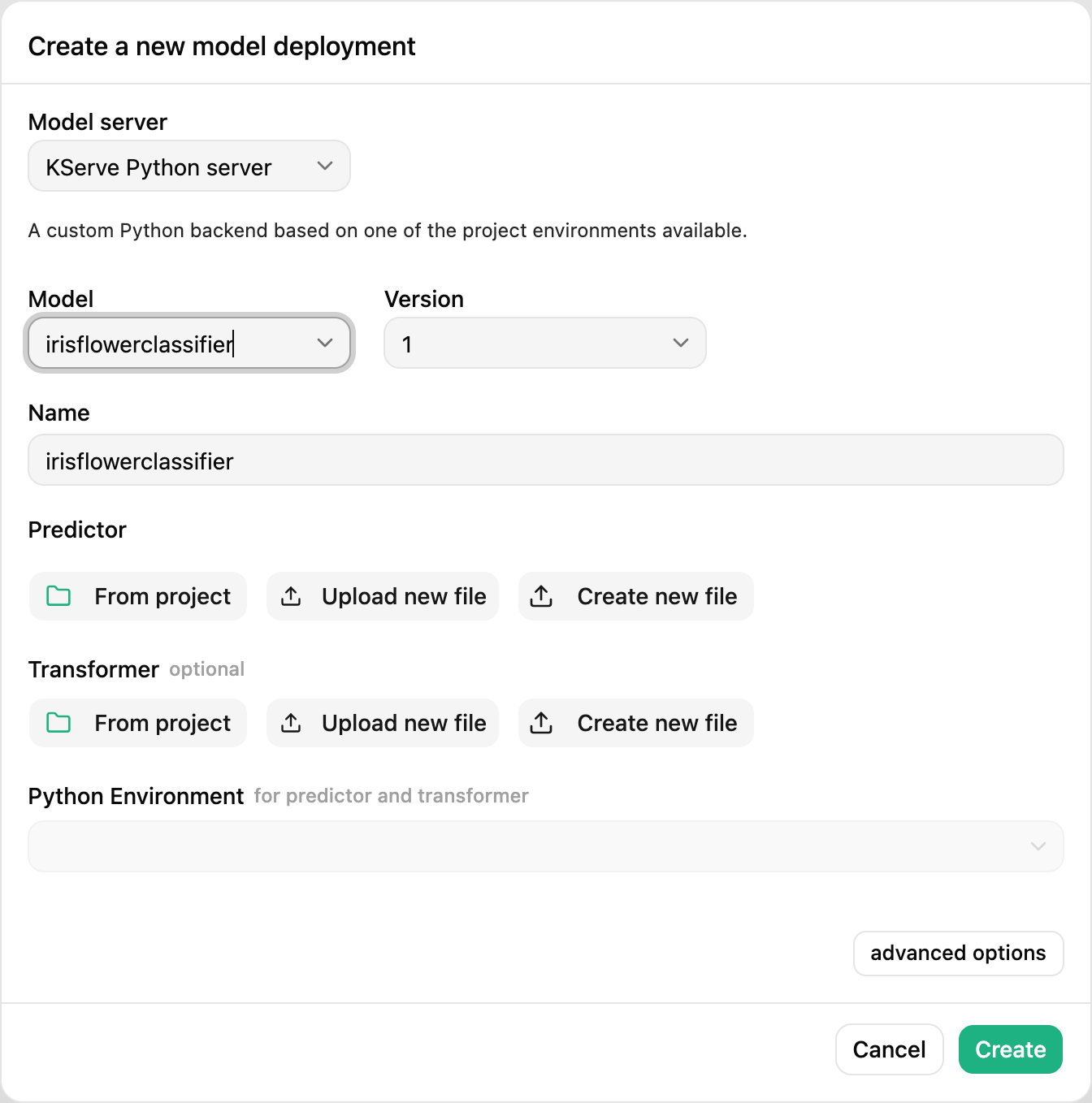 Predictor script in the simplified deployment form