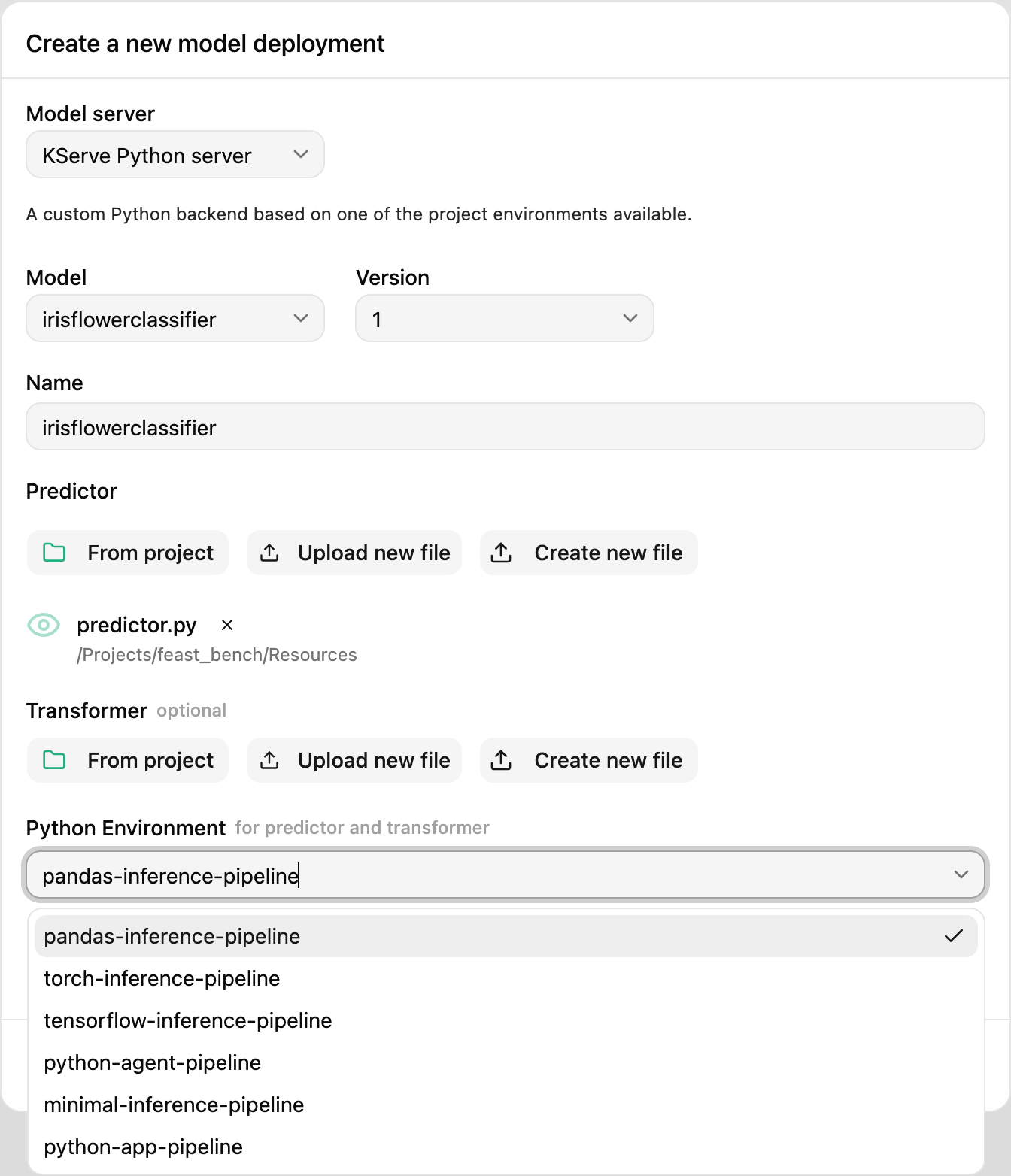Predictor script in the simplified deployment form