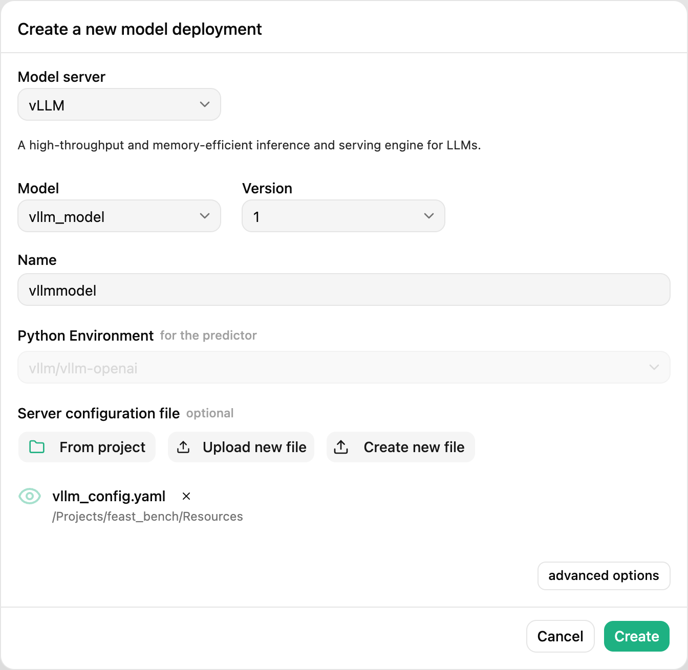 Server configuration file in the simplified deployment form