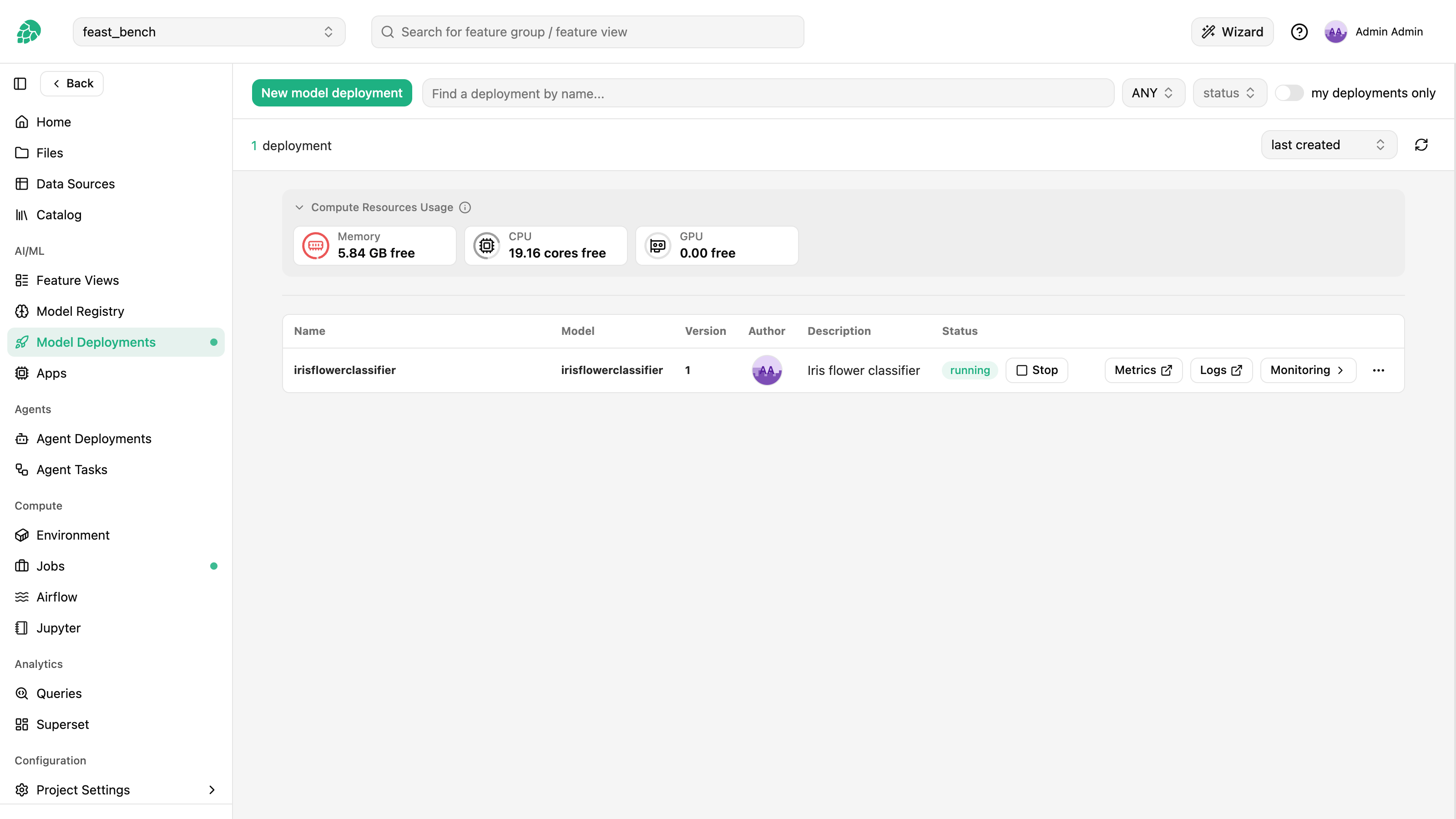 Deployments navigation tab
