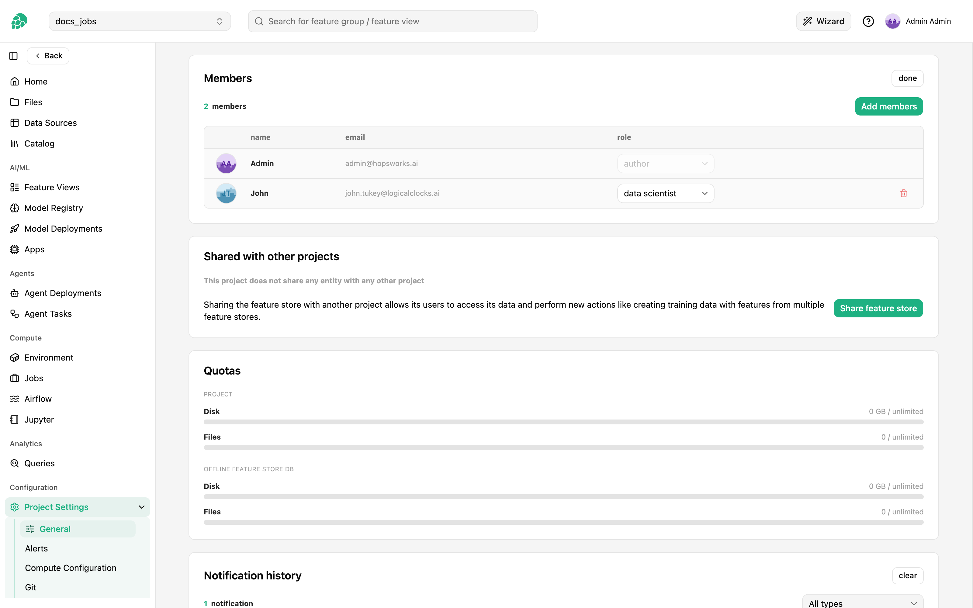 Manage project members dialog