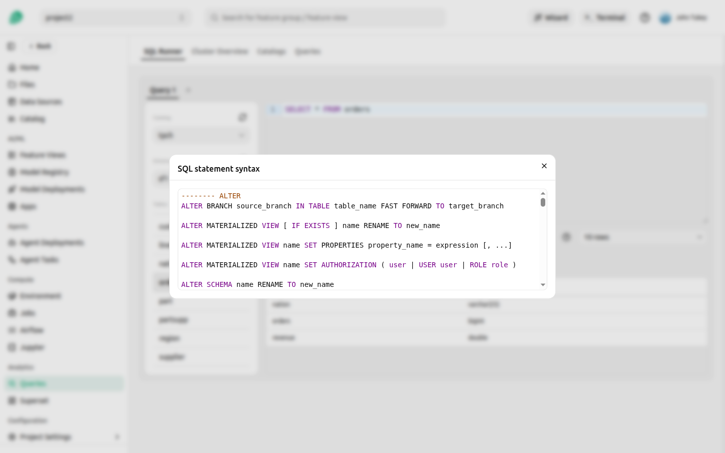SQL statement syntax