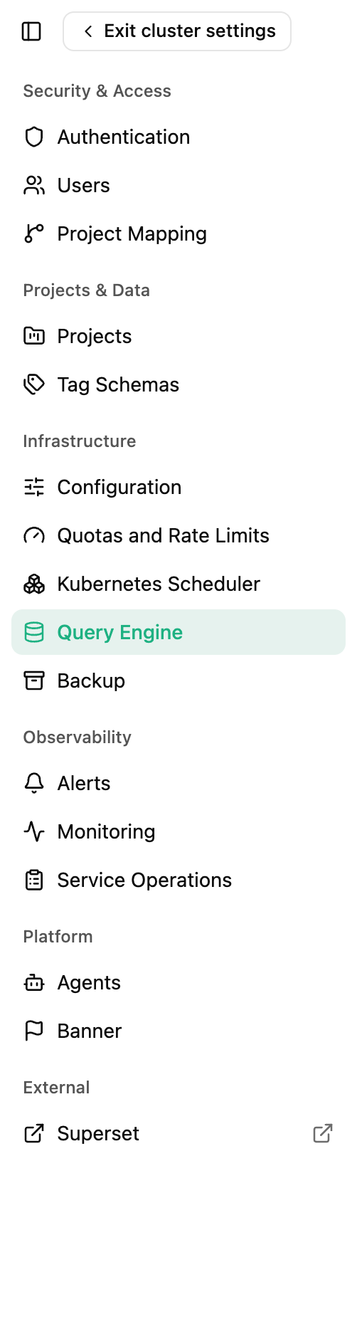 Superset admin tab