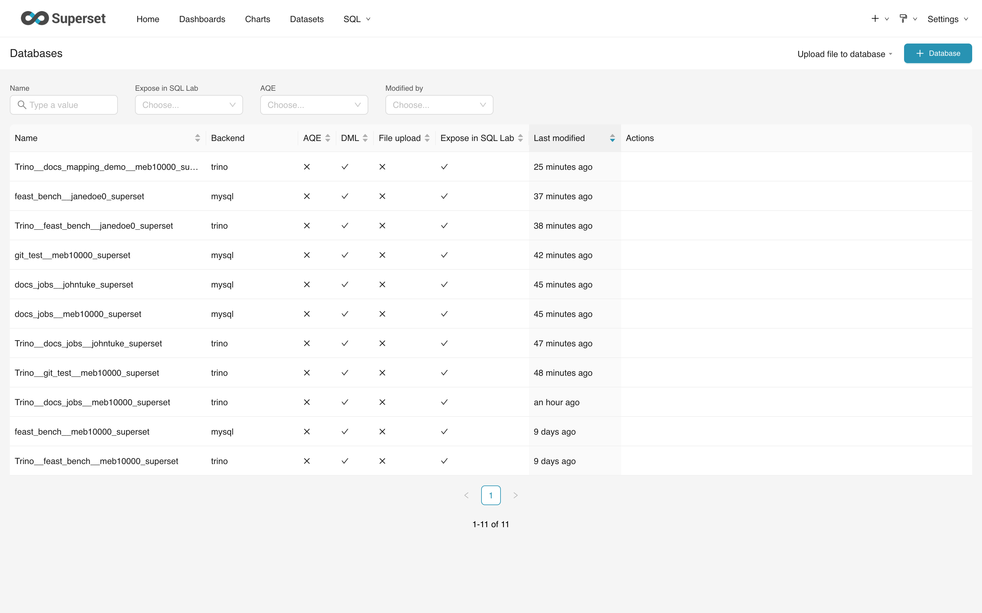 Superset database connections