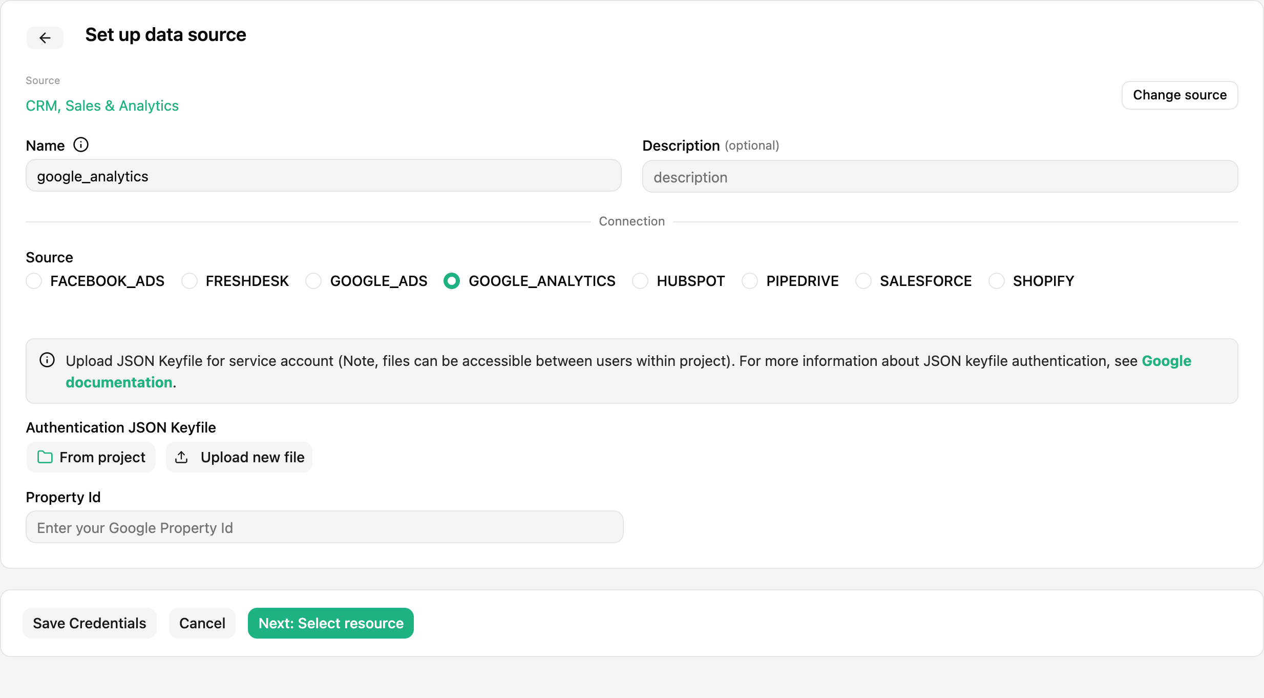 Google Analytics Data Source